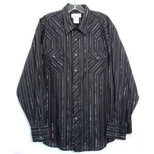 Wrangler Rancher Black Silver Thread Snap Down Long Sleeve Shirt Size 2X EUC